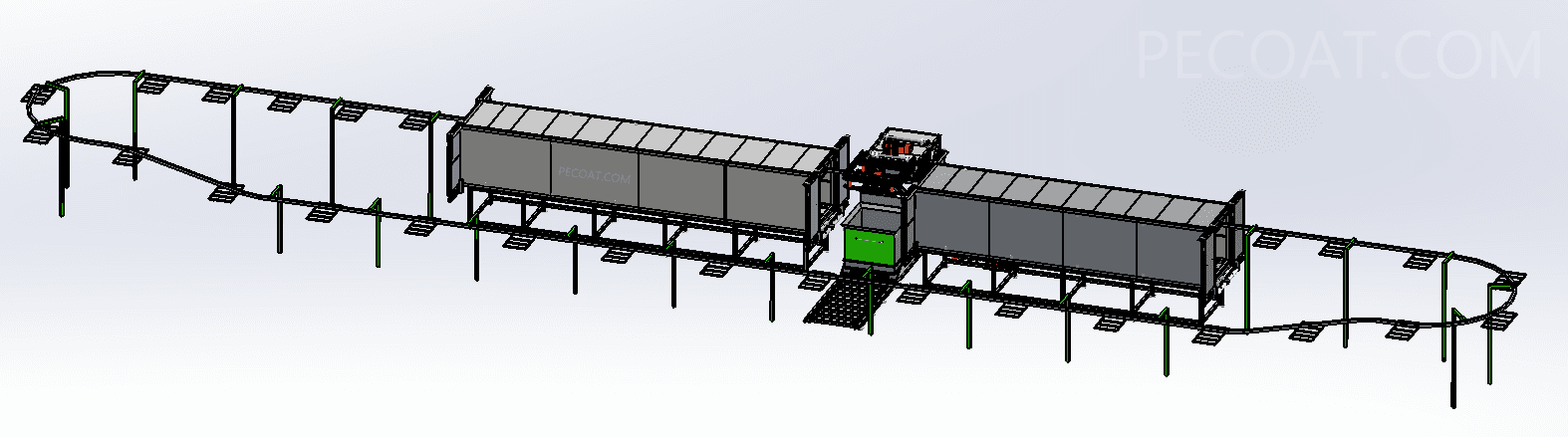 3D Schematic Diagram for FULL-Automatic Type fluidized bed powder coating equipment