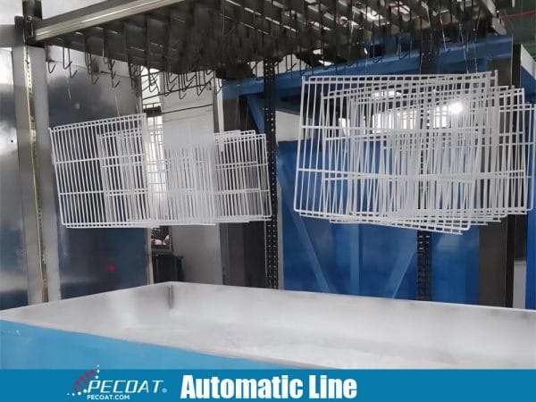 Automatic dip powder coating line for refrigerator shelves